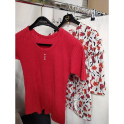 T-SHIRT ROUGE OU FLEURS F