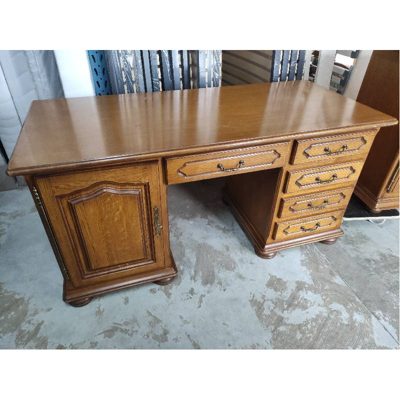 BUREAU CHÊNE MASSIF 1 PORTE 5 TIROIRS 