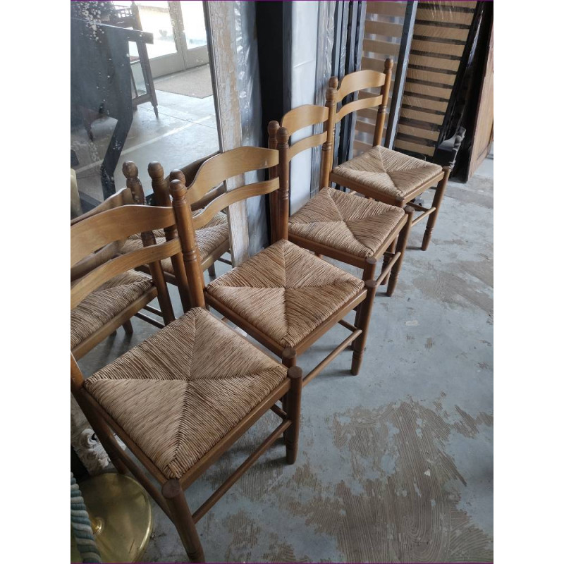 LOT 4 CHAISES BOIS ASSISE PAILLE 