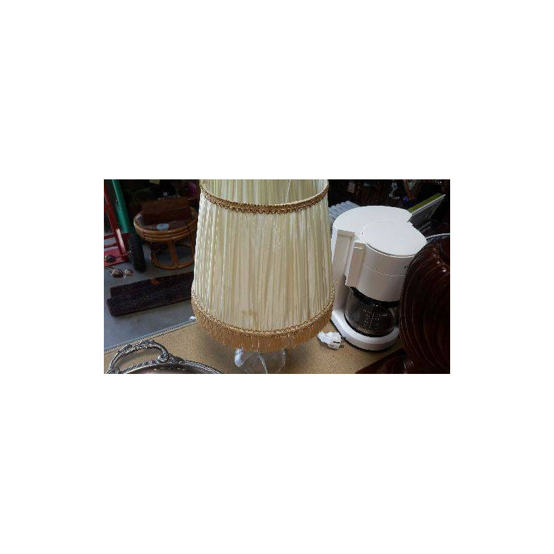 LAMPE PIED VERRE ABAJOUR PLISSE FRANGE 