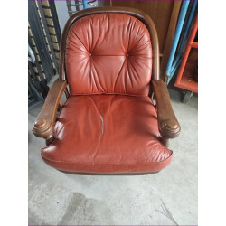 FAUTEUIL BOIS ASSISE CUIR 