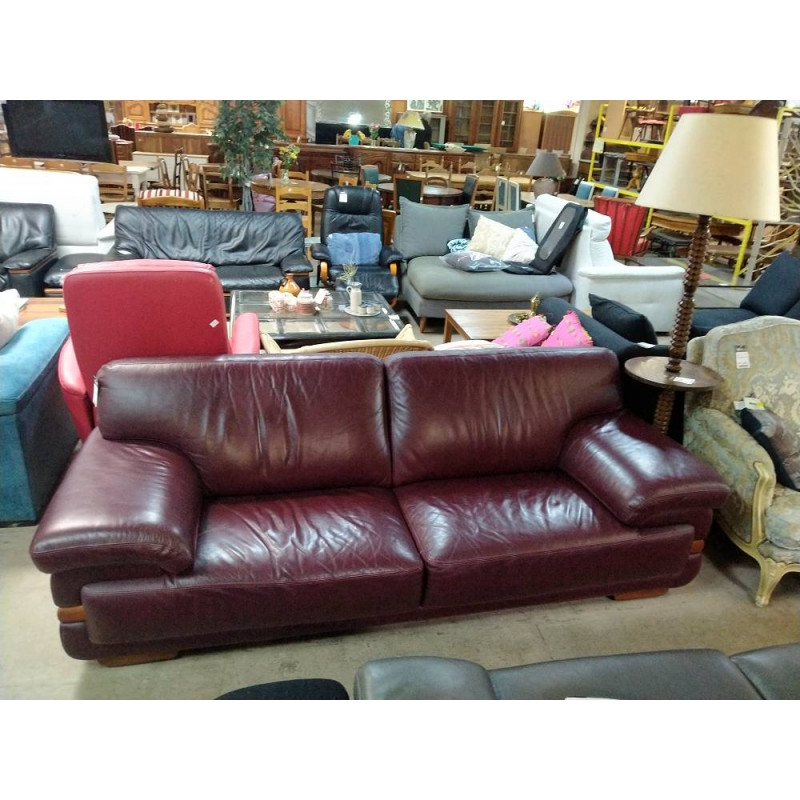 CANAPE 3 PLACES CUIR POURPRE