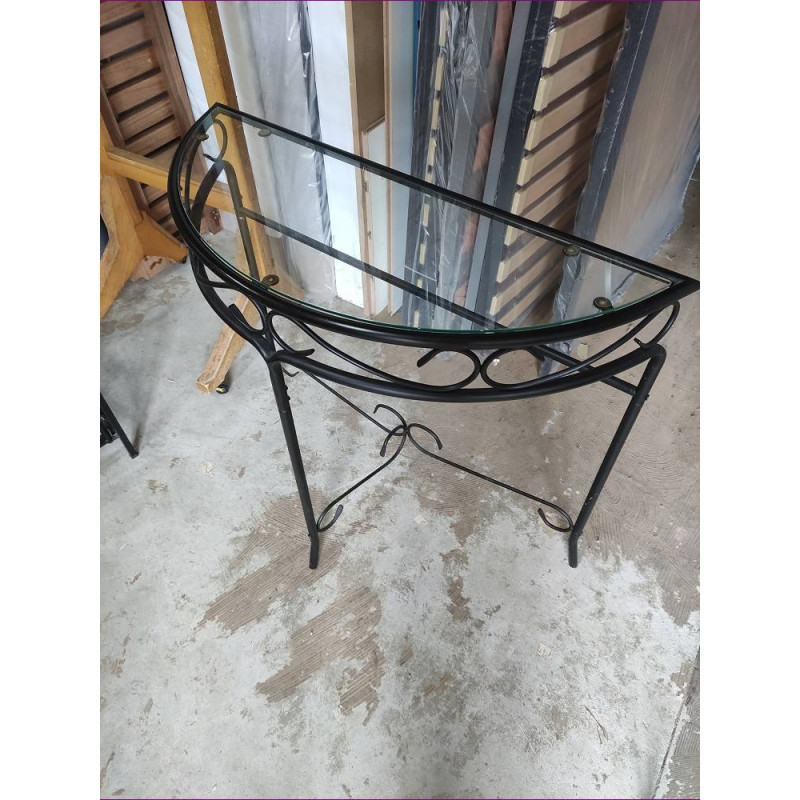 CONSOLE FER FORGÉ DESSUS VERRE 