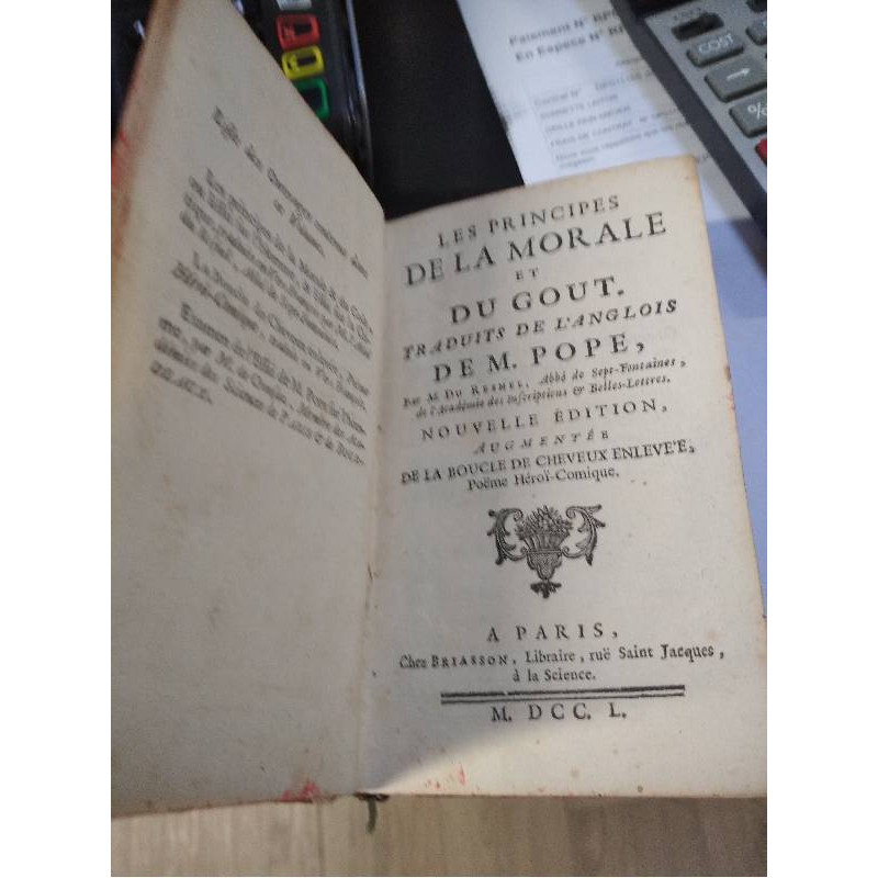 LIVRE LES PRINCIPES DE LA MORALE ET DU GOUT
