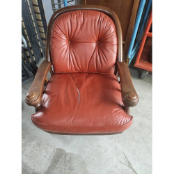FAUTEUIL BOIS ASSISE CUIR 